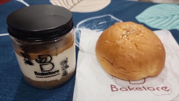 A jar dessert and a bun from Bakelore, Madhapur