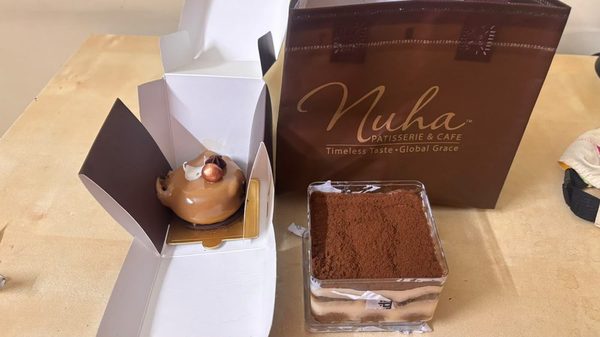 A caramel dome and a tiramisu from Nuha
